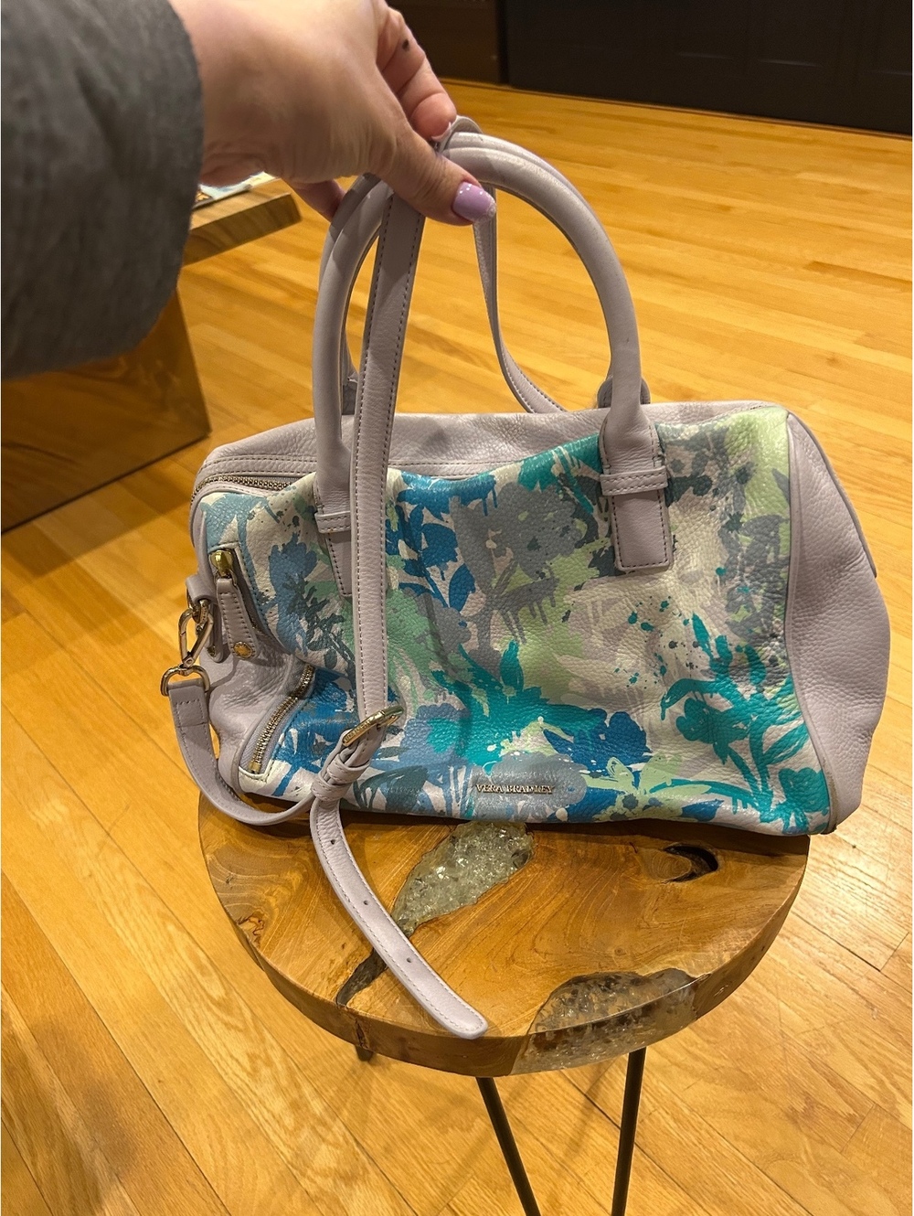 Vera Bradley Floral Pattern Leather Satchel Bag with Shoulder Strap